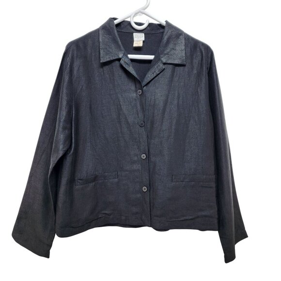 Eileen Fisher Petite Womens Linen shirt Button-Up Shimmer Size PM lightweight - Picture 1 of 10